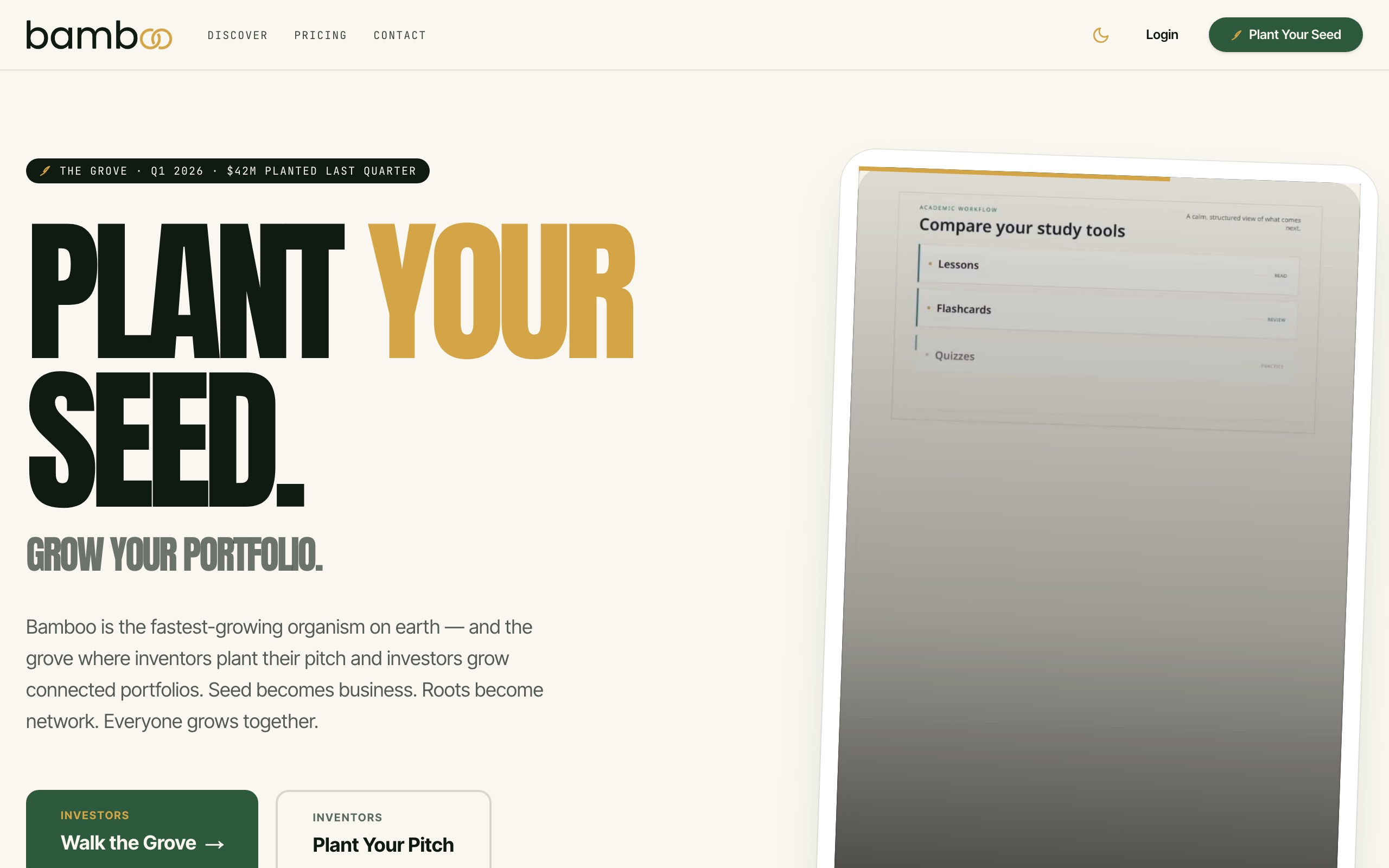 Bamboo: a two-sided marketplace for pitches and portfolios — screenshot